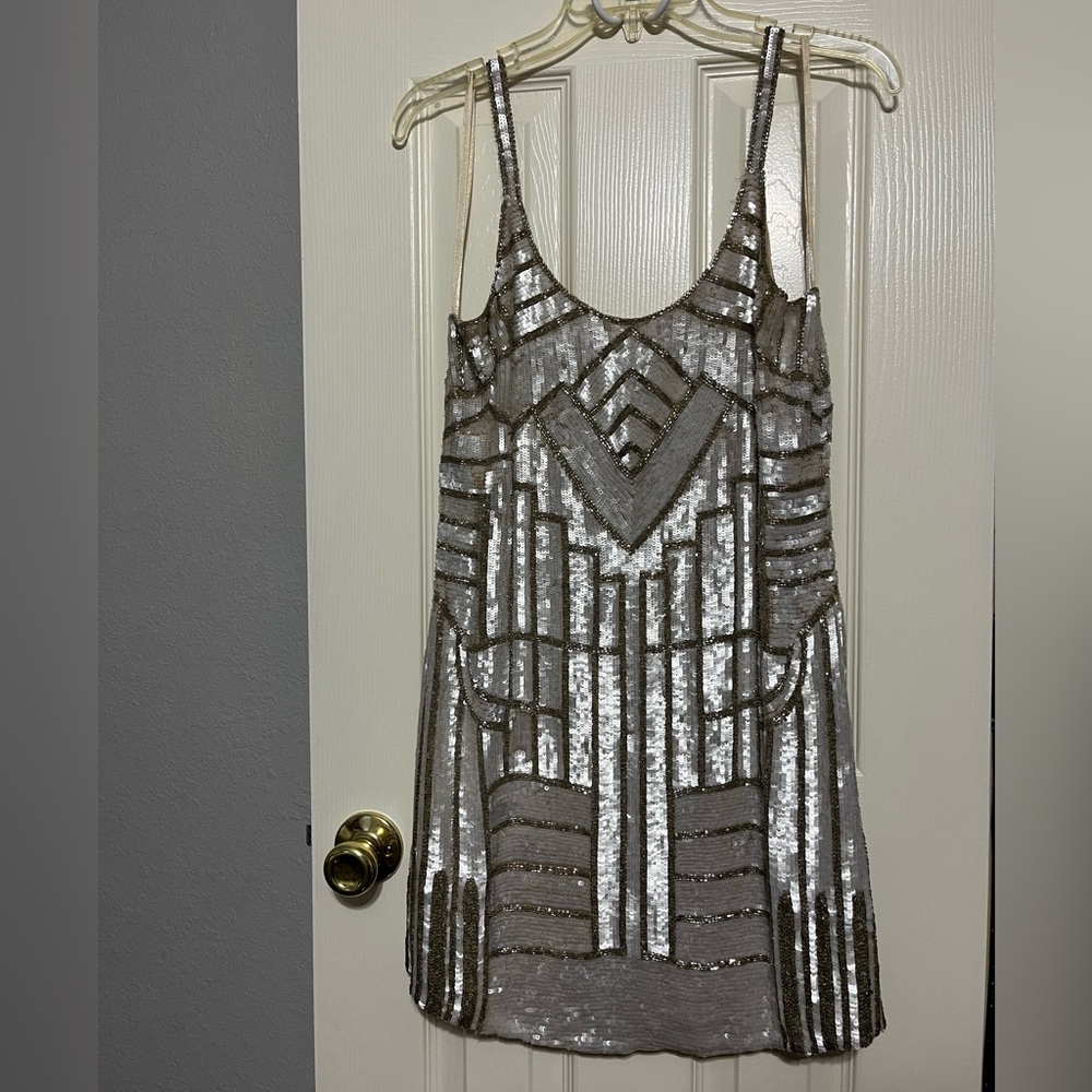 Parker Silver and Cream Sequin Dress